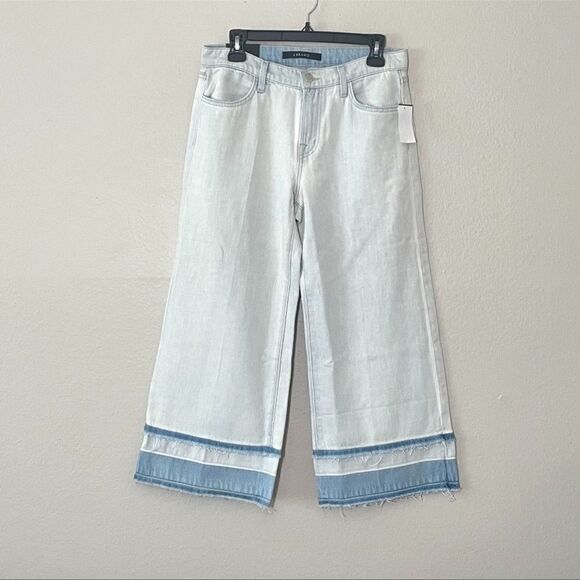 NWT J Brand Liza Mid-rise Crop Coulotte Light Wash Denim Jeans Frayed Hems Sz 28 - Picture 5 of 13